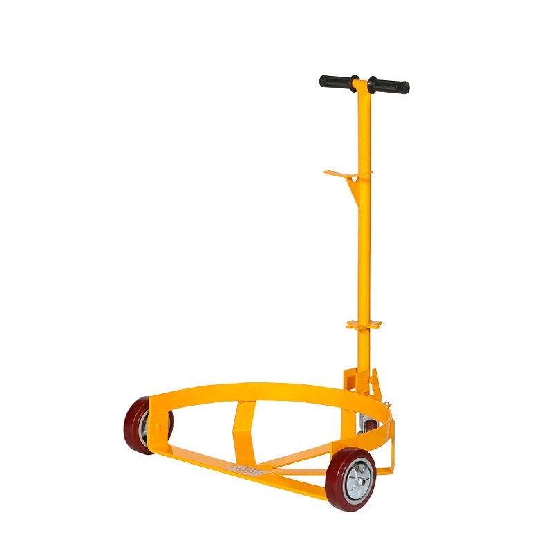 Vista trasera de 3/4 del carro para bidones de acero 500kg sin bidón