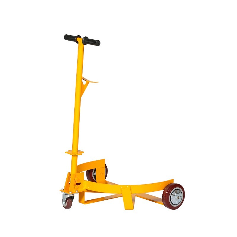 vista delantera de 3/4 del carro para bidones de acero 500kg sin bidón