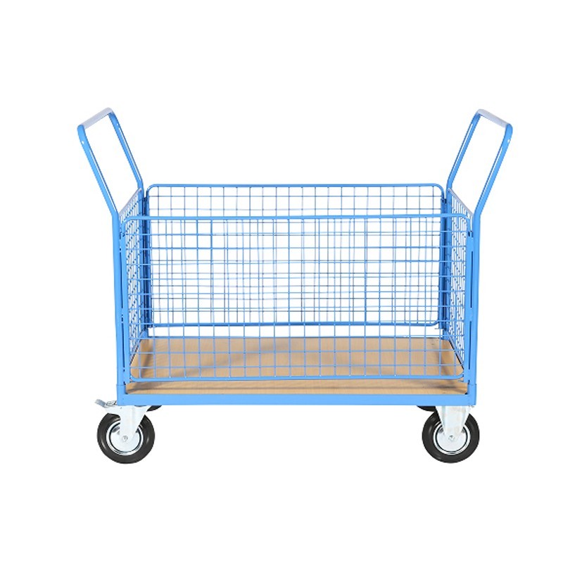 Vista de perfil del carro con malla de 4 lados 500kg 1200x800mm