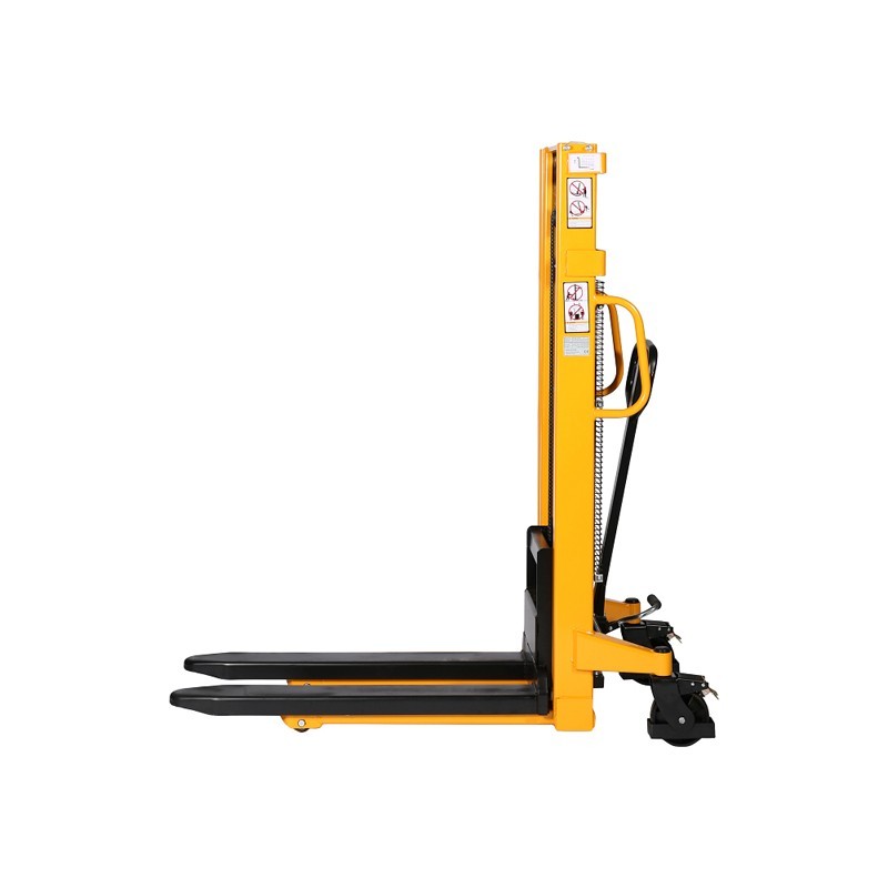 Vista de perfil del apilador 1000kg Elevación rapida 2500mm horquillas bajas