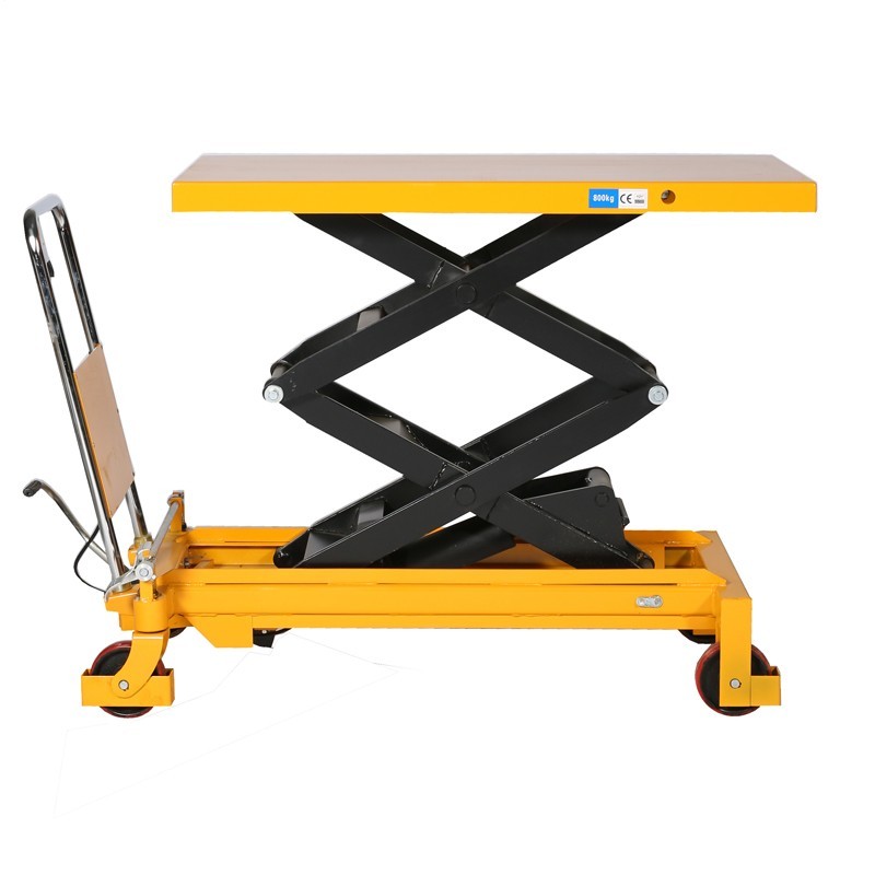 Vista de perfil de la mesa elevadora 800kg plataforma medio-alta