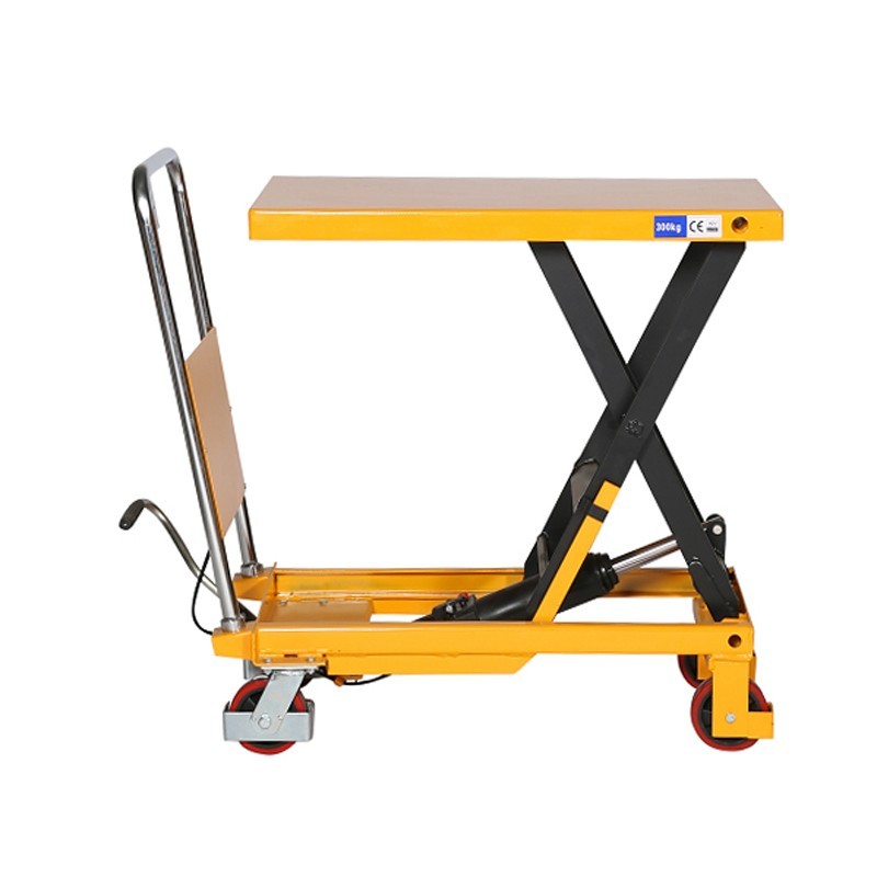 Vista de perfil de la mesa elevadora 300kg plataforma alta