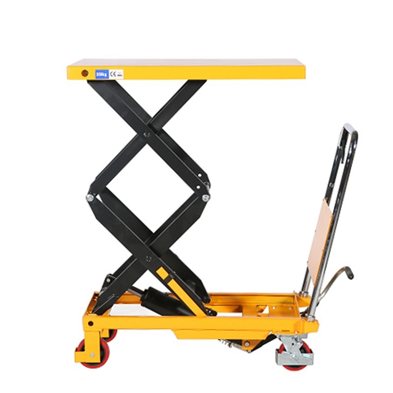 Vista de perfil de la mesa elevadora 350kg plataforma alta