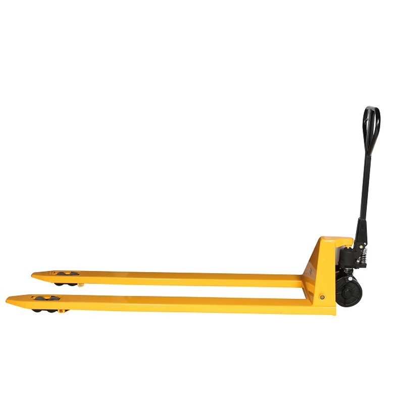 vista de perfil de la transpaleta manual 2000 kg horquillas ancha y larga