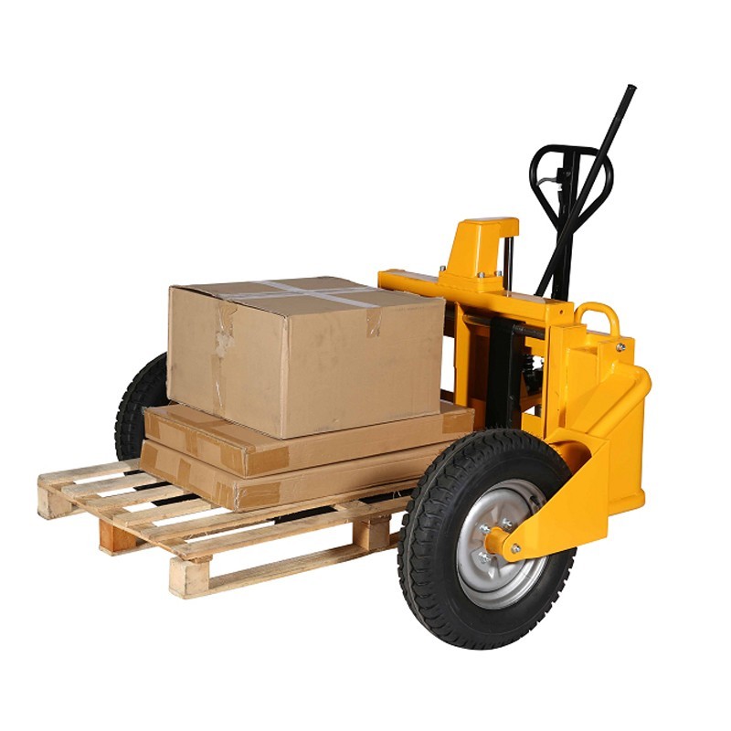 Transpaleta manual todo terreno 1200kg con paleta y mercancías