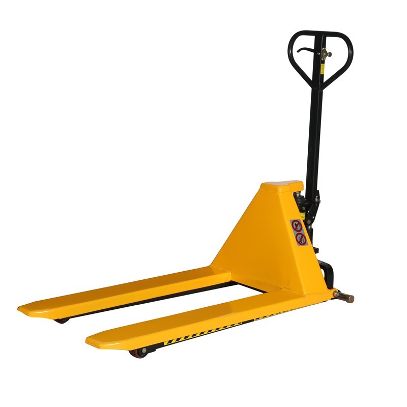 Transpaleta de gran elevación 1000kg ancha 680 mm horquilla baja