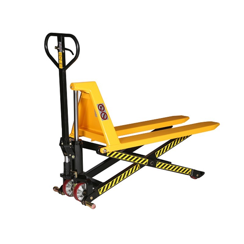 Vista delantera de la transpaleta de gran elevación 1000kg horquilla medio-alta
