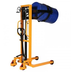 Vista general del apilador volteador de barriles de plástico o metal 400 kg