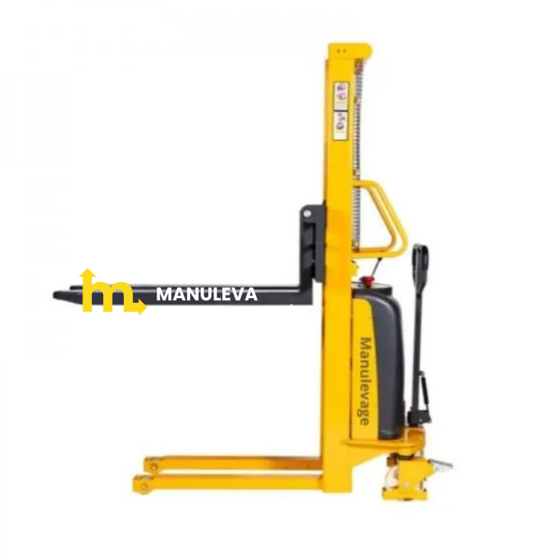 Vista de perfil del Apilador Semi Eléctrico 1500Kg 1600mm horquillas medio-altas
