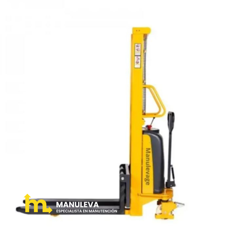 del Apilador Semi Eléctrico 2000Kg 1600mm vista de perfil horquillas bajas