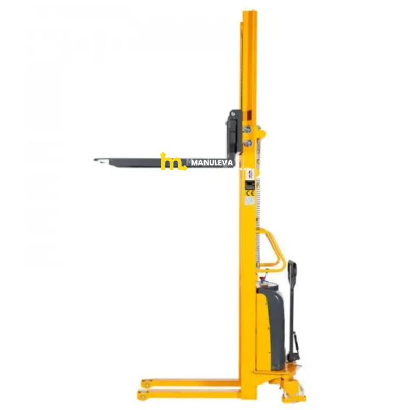 Vista de perfil del apilador semi-eléctrico 1500 Kg 3000mm horquillas medio altas