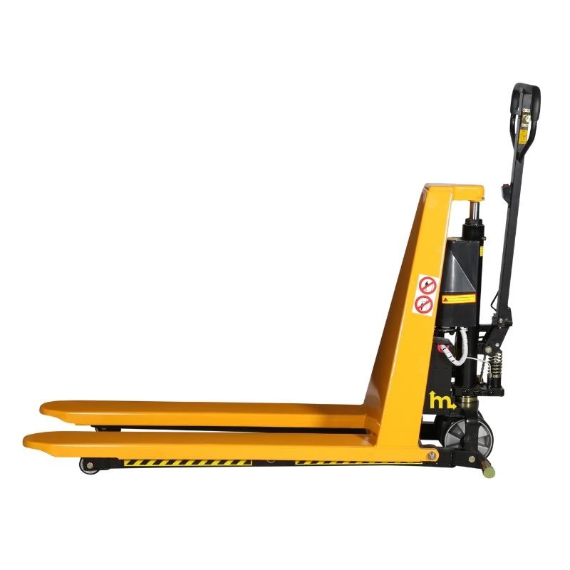 Vista de perfil del Transpaleta eléctrica de gran elevación de 1500 kg 1170 mm horquilla baja