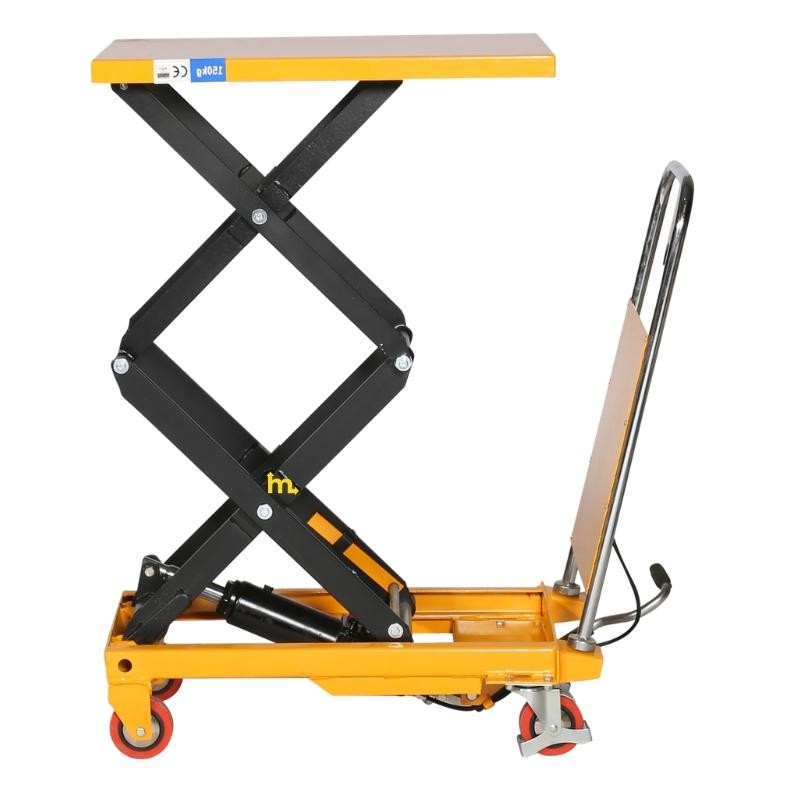 Vista de perfil de la mesa elevadora   tijeras dobles posición alta