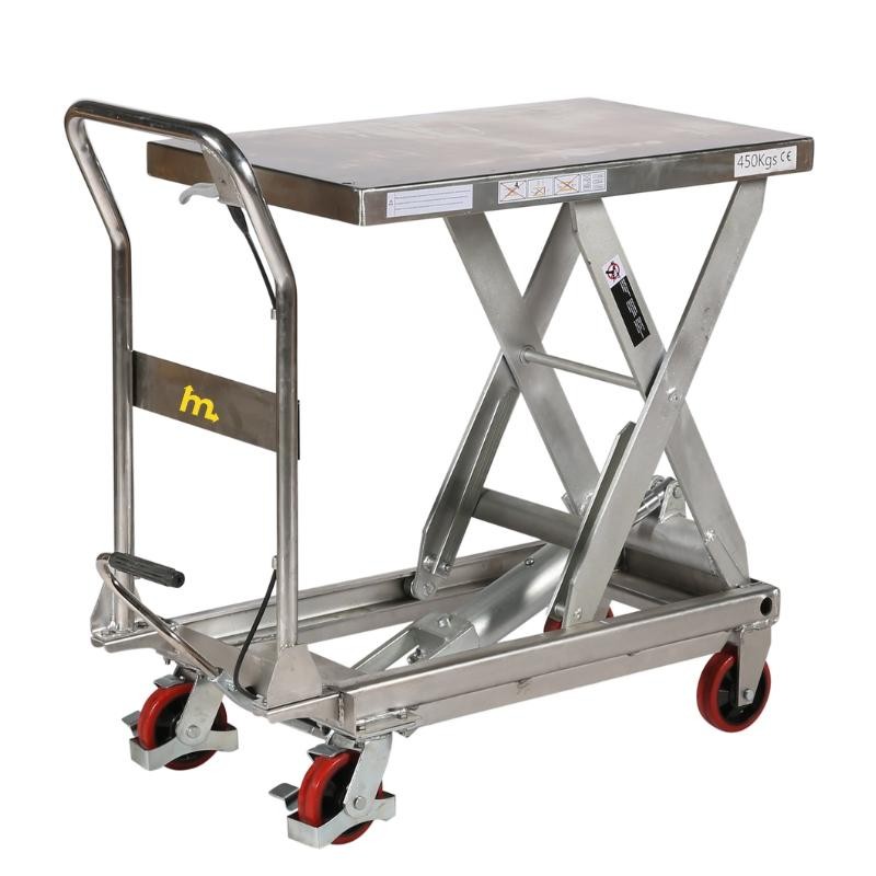 Vista general de la mesa elevadora inoxidable 450kg