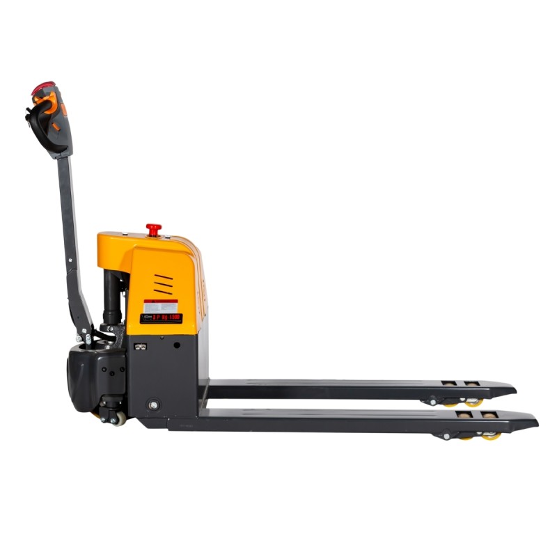 Vista de perfil del Transpale eléctrico 1500 kg - 680 mm de ancho - Horquillas 1150 mm