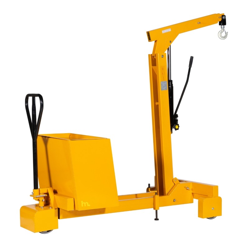 Vista trasera de 3/4 de la grúa taller con contrapeso 750kg