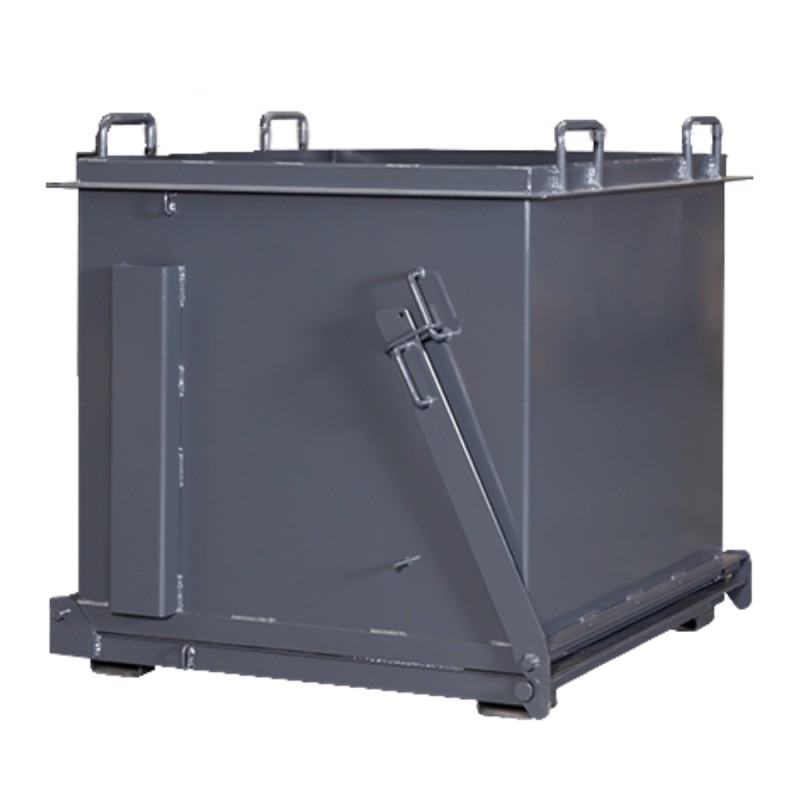 Vista desde 3/4 de la tolva con descarga inferior 1100l sin carretilla elevadora