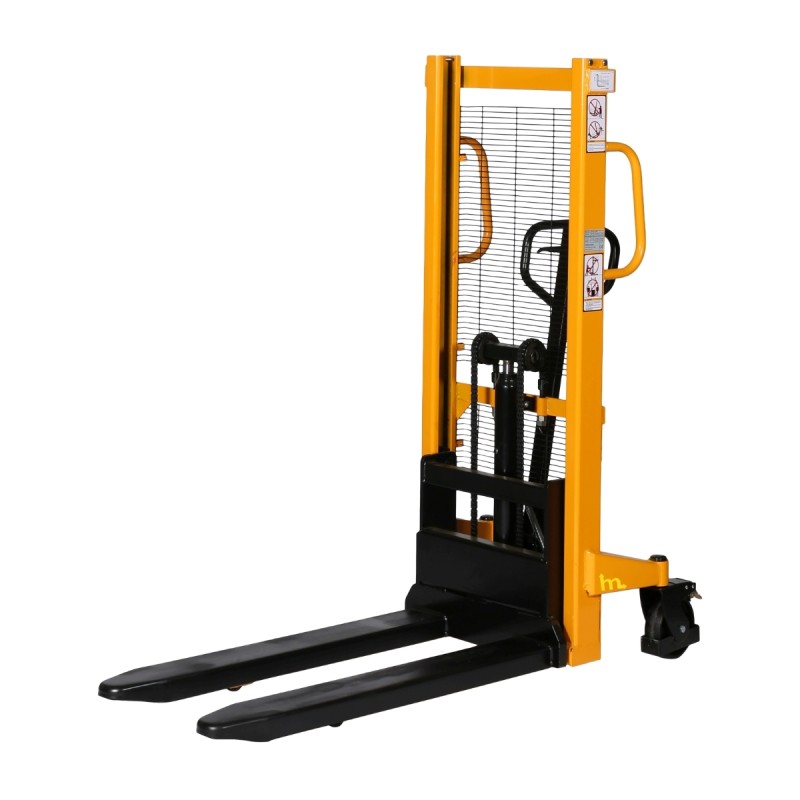 Apilador manual 1200mm 4cm 1500kg - vista trasera de 3/4 - horquillas bajas