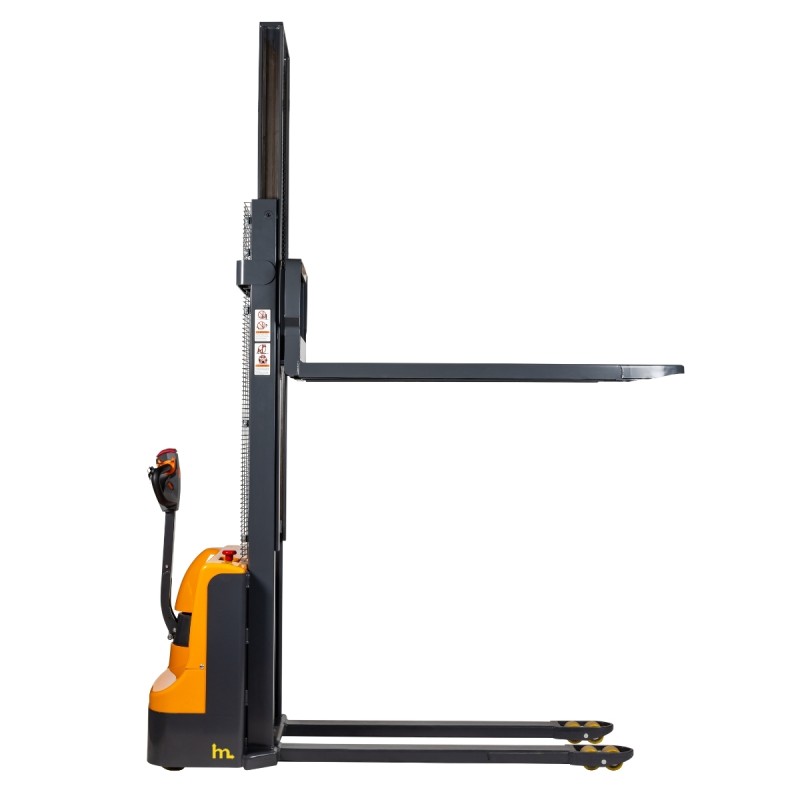 Vista de perfil del Apilador eléctrico 3500 mm Capacidad 1500 kg Horquillas 1550 mm