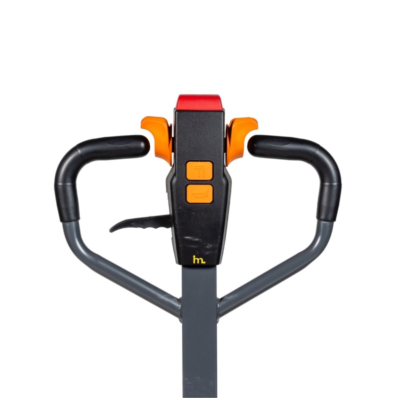 Zoom en el timón de la transpaleta eléctrica batería litio 30Ah horquillas 950mm