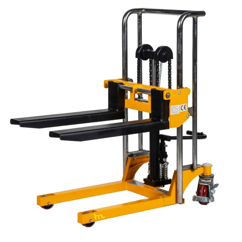 Mini apilador manual 400 kg - Elevación 850 mm horquillas medio-altas