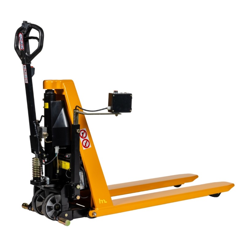 Vista delantera de 3/4 de la transpaleta elevadora con nivel constante 1500kg - posición baja