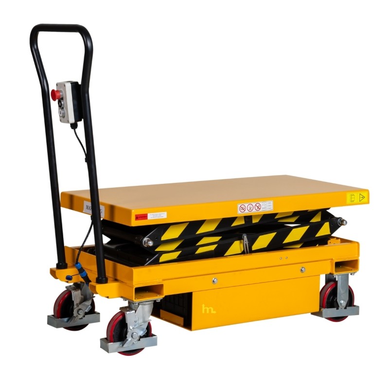 Vista desde 3/4 de la Mesa Elevadora Eléctrica móvil capacidad 500 kg - plataforma baja