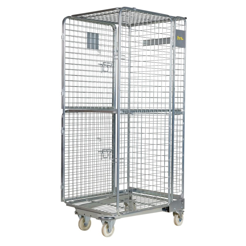 Roll container de seguridad 4 laterales con ruedas de nylon con 2 puertas abiertas