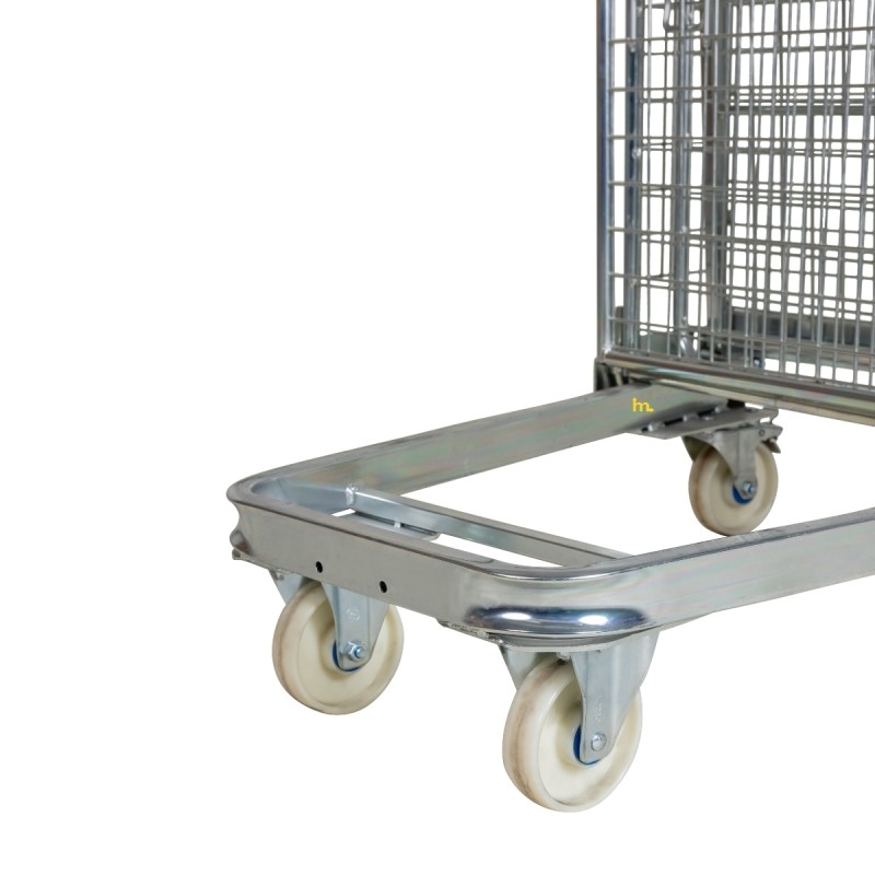 Zoom sobre las ruedas de nylon del Roll container de seguridad 4 laterales