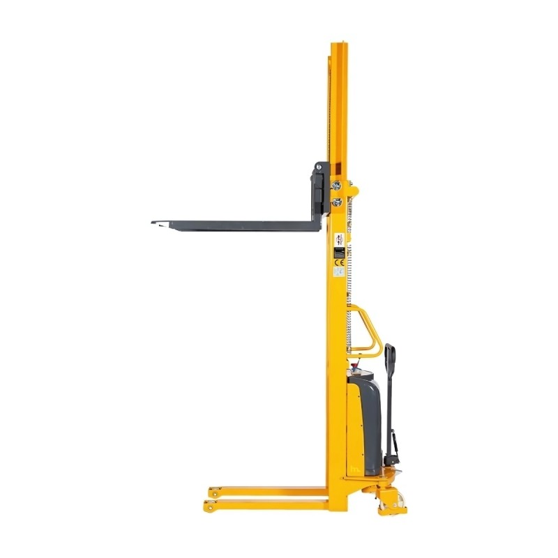 Vista de perfil del apilador semi eléctrico 1000kg 2500mm  horquillas medio-altas