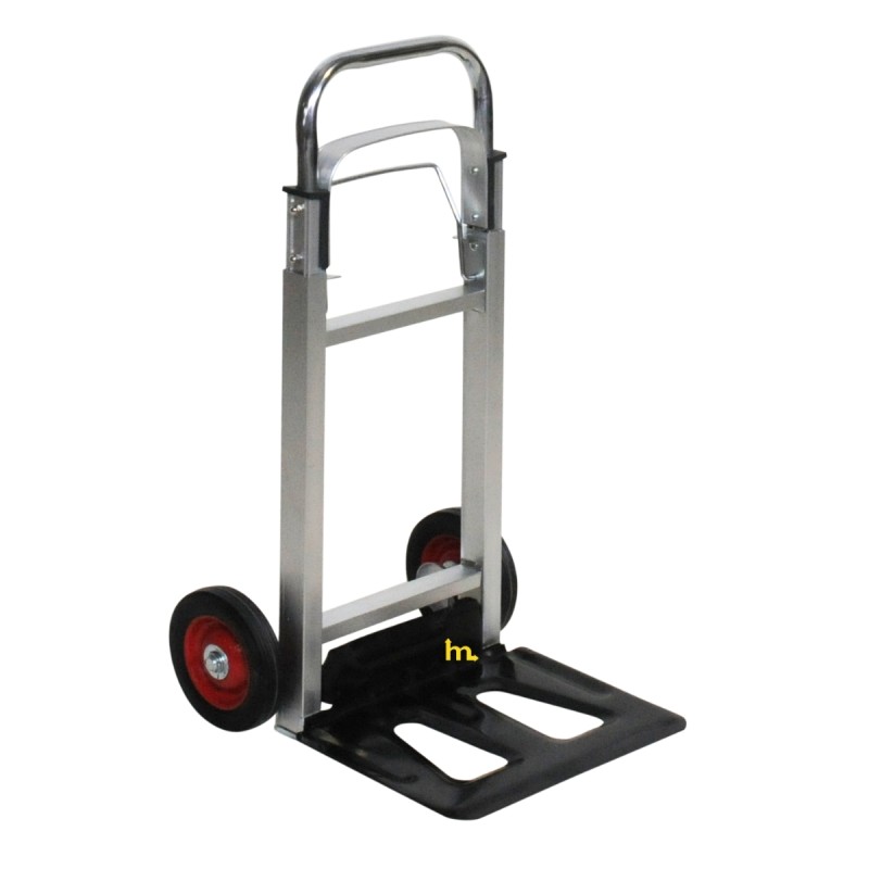 Vista 3/4 de la Carretilla de aluminio plegable - 90 kg sin desplegar.