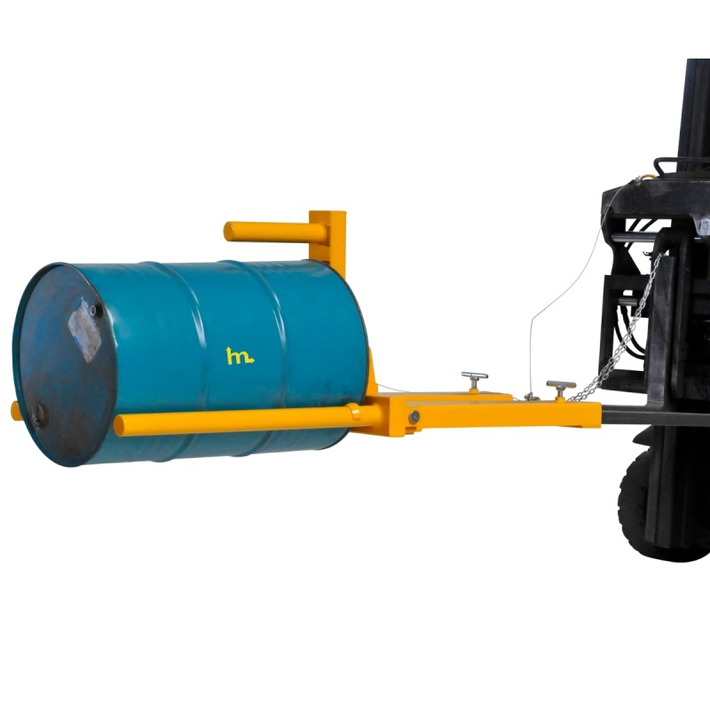 Vista lateral completa del manipulador de bidones para carretilla elevadora 400kg con bidón