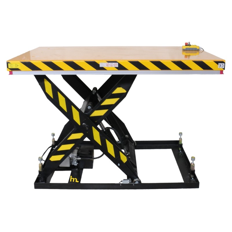 Vista de perfil de la Mesa elevadora 2500 kg - plataforma: 1830x1220 mm a elevación alta