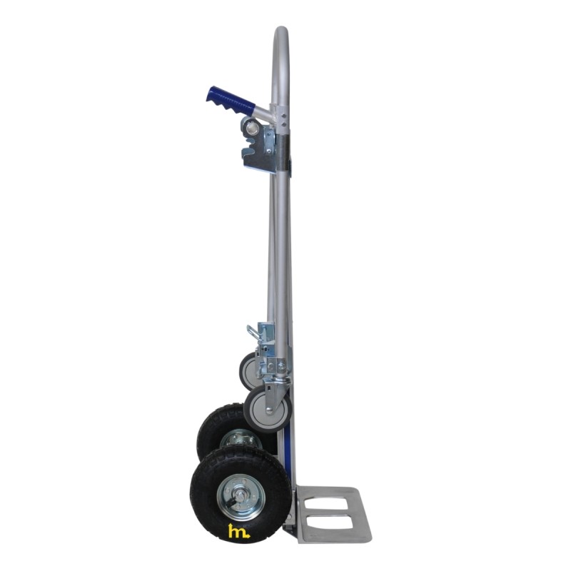 Vista di profilo del carrello/piattaforma in alluminio 2 posizioni - 200 kg - ruote pneumatiche
