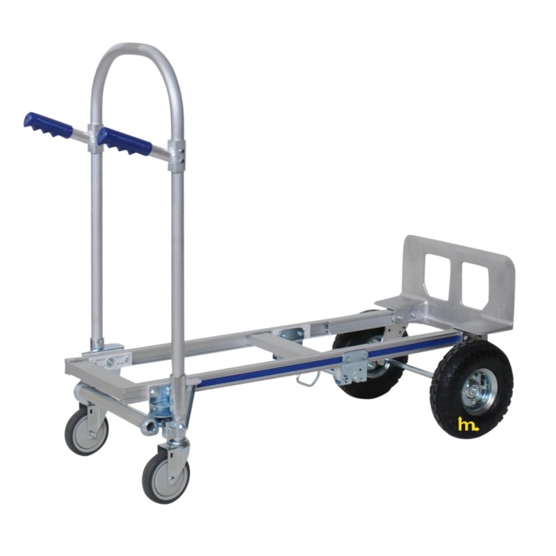 Carrello/piattaforma in alluminio 2 posizioni - 200 kg - ruote pneumatiche - in posizione carrello di transporte
