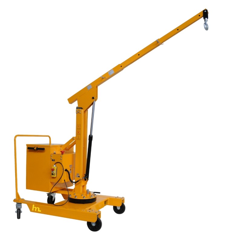 Vista 3/4 de la Grúa de taller con contrapeso de elevación eléctrica Capacidad 550 kg con el brazo completamente desplegado