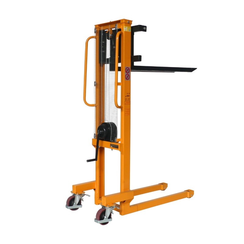 Vista del apilador manual con manivela 500 kg – Horquillas regulables - Elevación 1500 mm