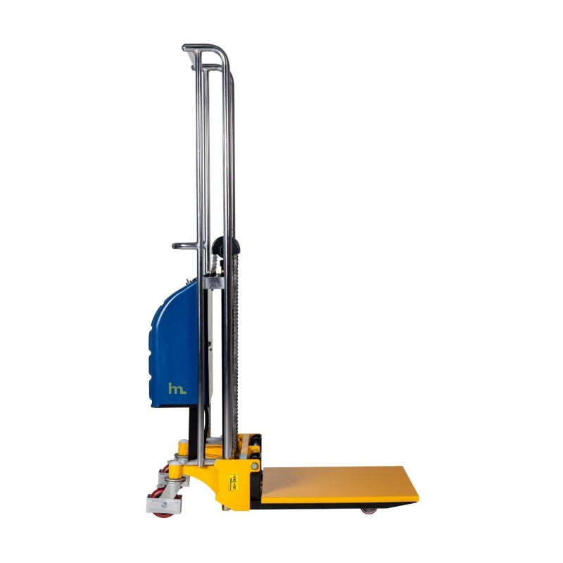 Vista con bandeja del apilador semieléctrico Puesto de trabajo 400 kg - Elevación 1700 mm