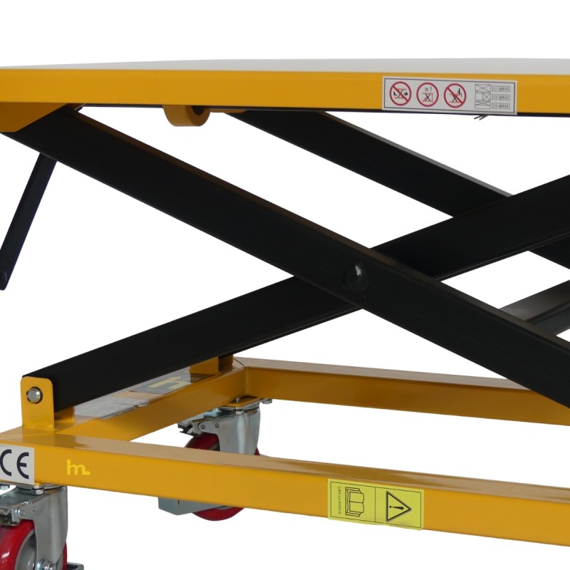 Vista simple tijera de la mesa elevadora con manivela 300 kg plataforma 1150 x 750 mm