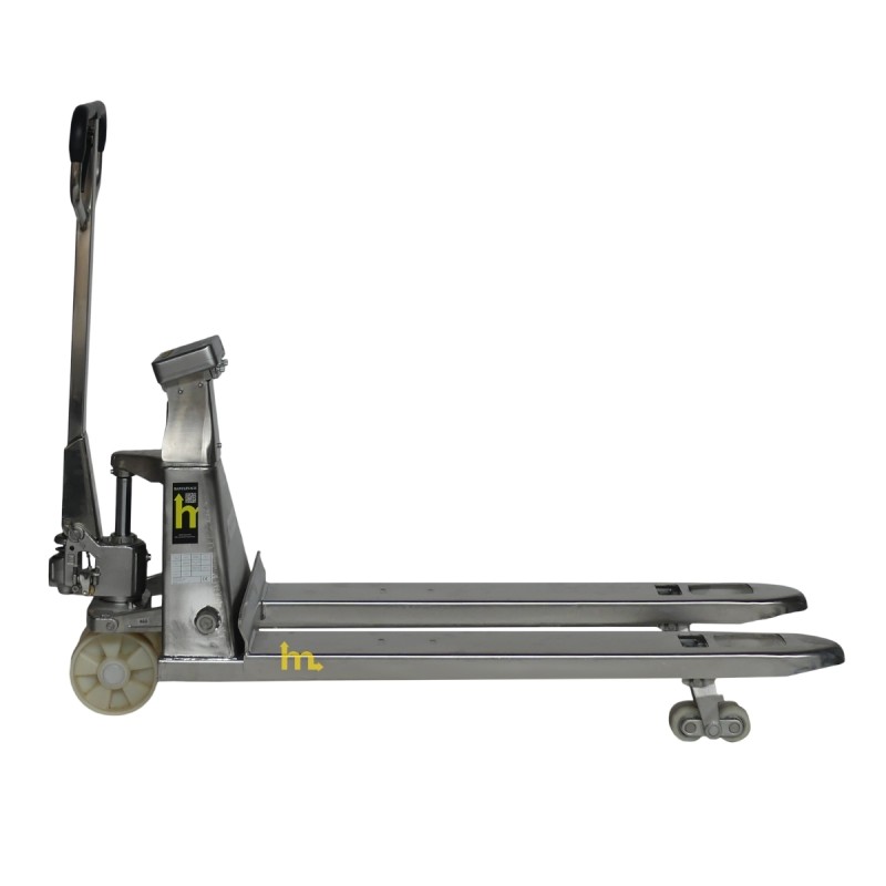 Vista lateral de la transpaleta bascula INOX 316 - 2000kg - Precisión 0,1%