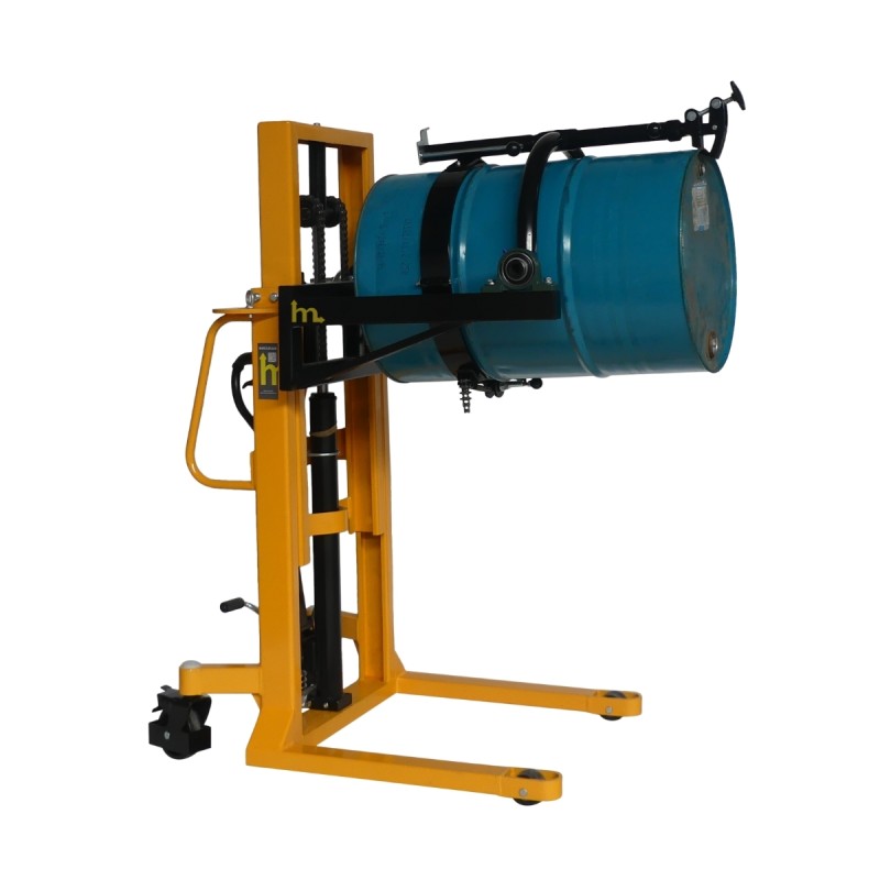 Vista con barrile del apilador volteador de barriles perfil bajo 350 kg - Elevación 1500 mm