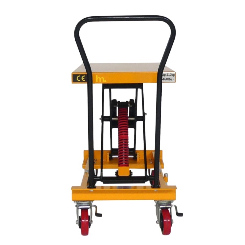 Vista trasera de la mesa elevadora manual con nivel constante 210 kg - Plataforma 815x500 mm