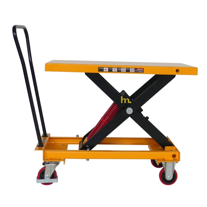 Vista lateral de la mesa elevadora manual con nivel constante 400 kg - Plataforma 1010x500 mm