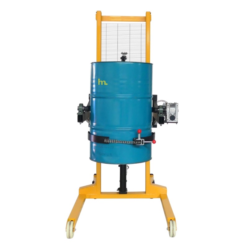 Vista frontal del apilador Volteador De Bidones 450 Kg -  Uñas separación 850 mm para palets - Elevación 1600 Mm