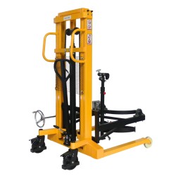 Vista d'insieme del sollevatore ribaltatore di fusti 450kg - forche distanza 850 mm per pallet - sollevamento 2100 mm