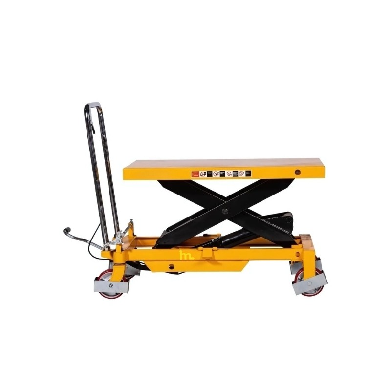 Vista de perfil de la Mesa hidráulica 800 kg - plataforma: 1000x510 mm a media elevacion