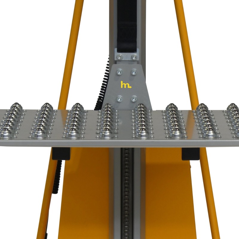 Vista frontal de la bandeja con bolas de transferencia para apilador puesto de trabajo