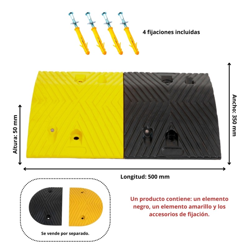 Esquema de los reductores de velocidad para carreteras altura 50mm