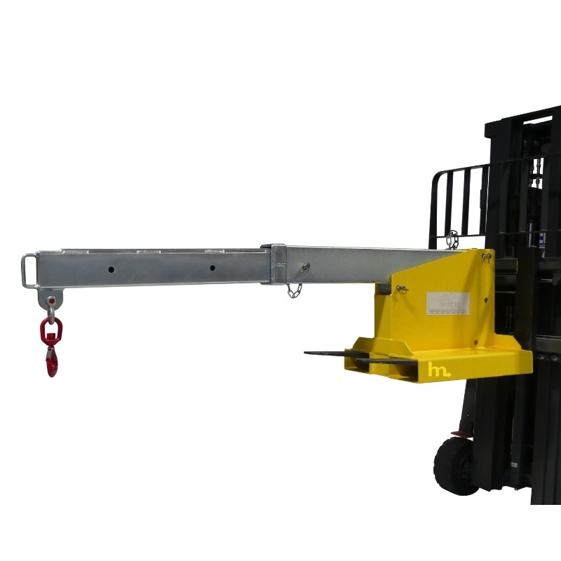 Pluma para carretilla elevadora articulada 1.2 T vista de perfil completamente desplegada