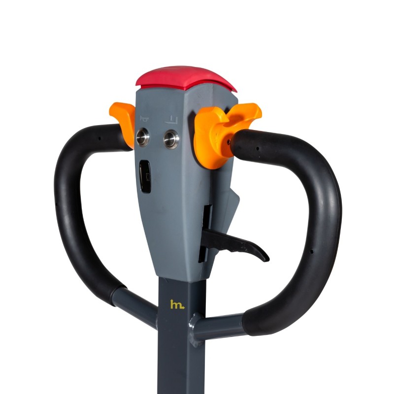 Vista del timon de la transpaleta eléctrica EXPERTA 2000 kg - Batería de litio de 48 Voltios 15 Ah